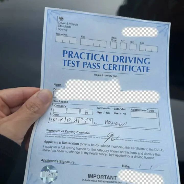 practical driving test pass certificate